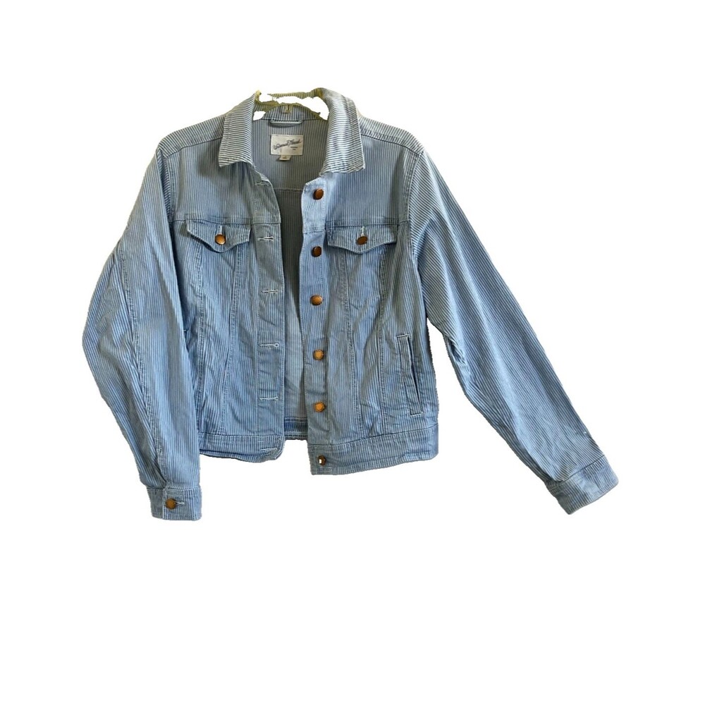 UNIVERSAL THREAD sz S, M Cotton Denim Oversized Jeans Jacket Blue White Stripe